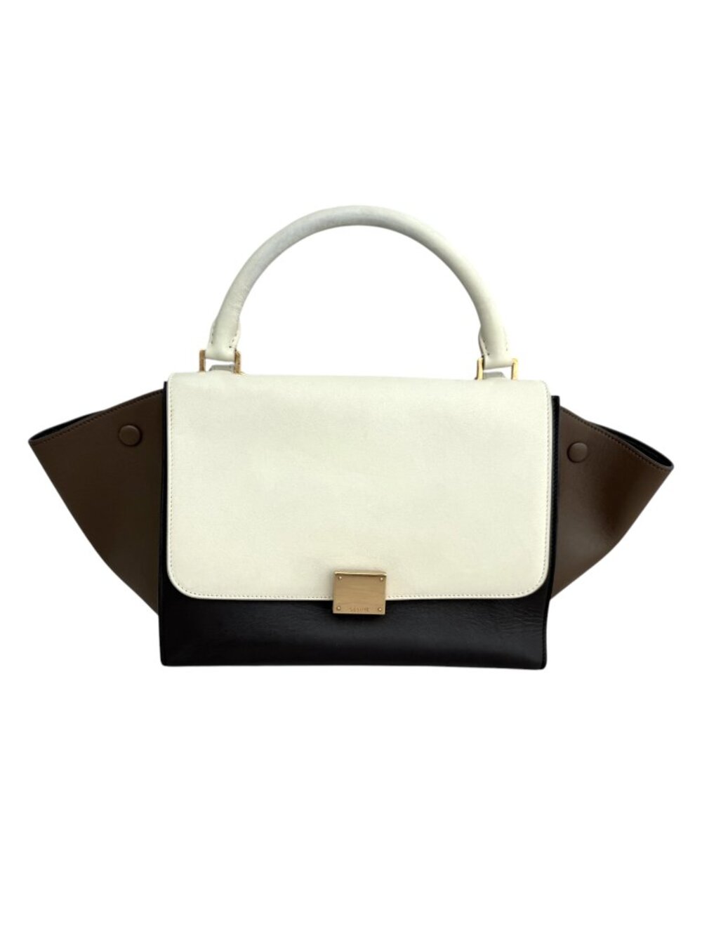 Celine Tricolor Calfskin Trapeze Bag - Off-White, Brown, Black